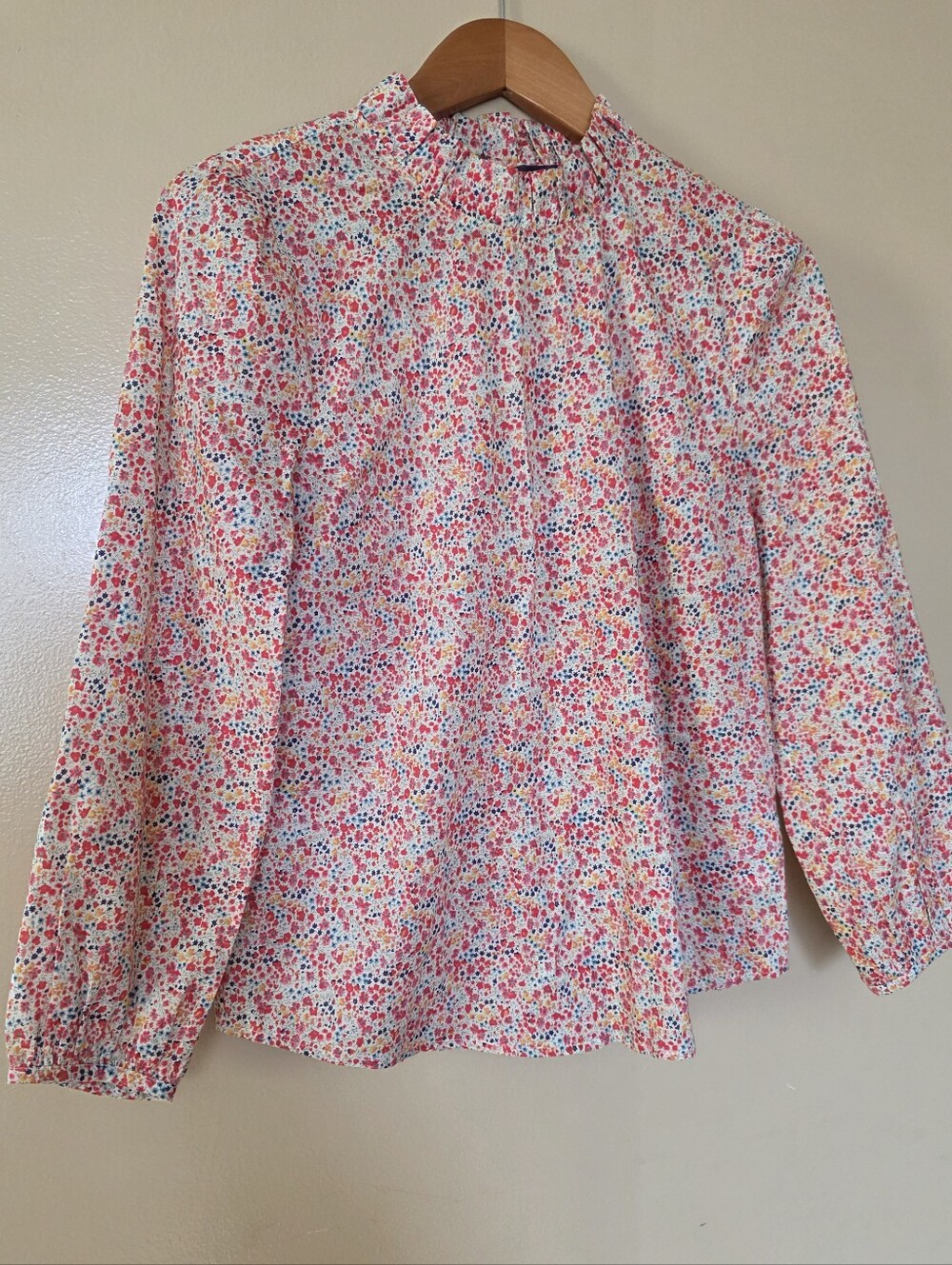 J Crew Liberty Phoebe Floral Ruffleneck Top S Cotton Preppy Grandmillennial